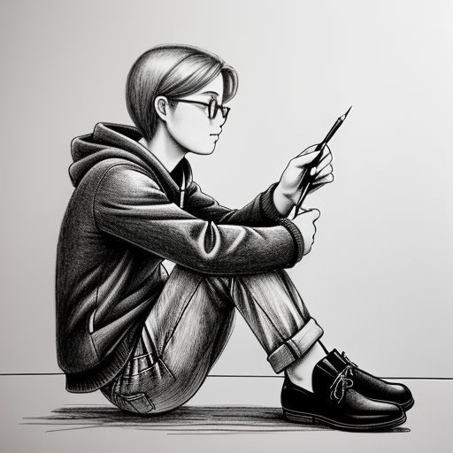 a pencildrawing of a sitting person thinking